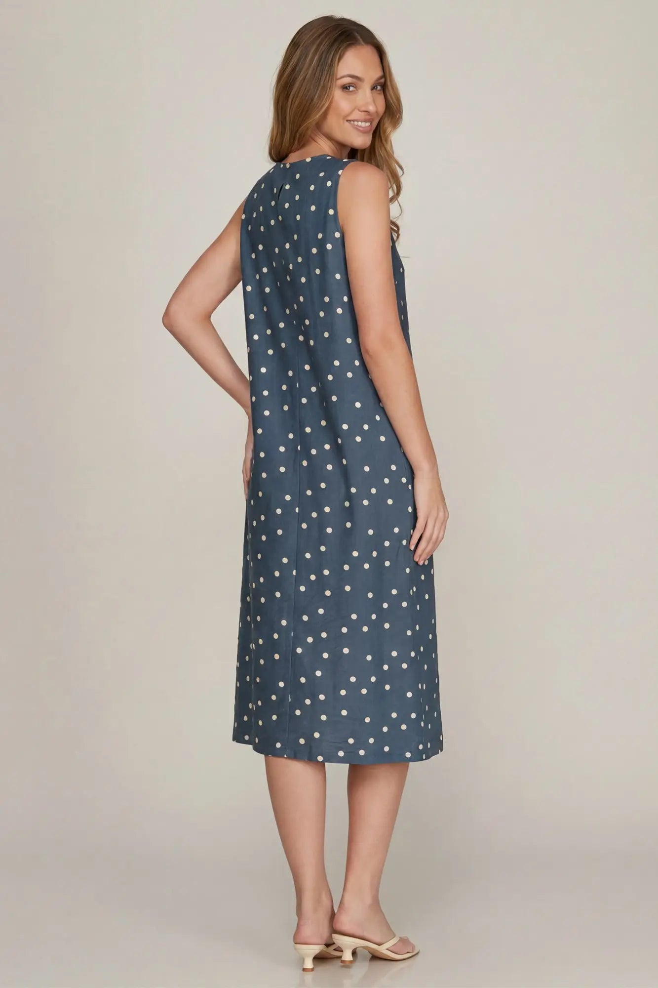 Sleeveless Polka Dot Midi Dress