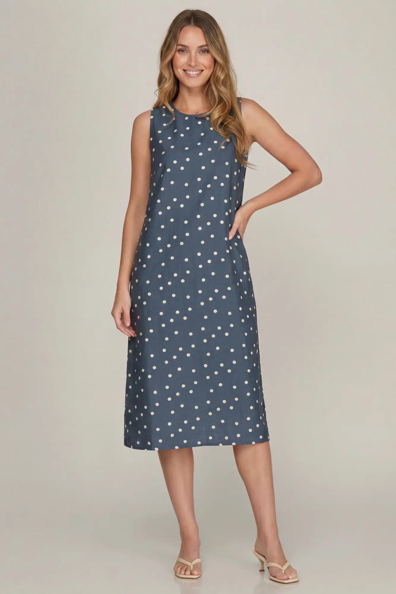 Sleeveless Polka Dot Midi Dress