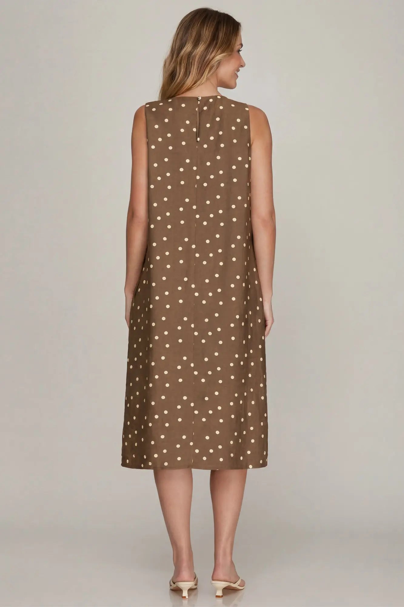 Sleeveless Polka Dot Midi Dress