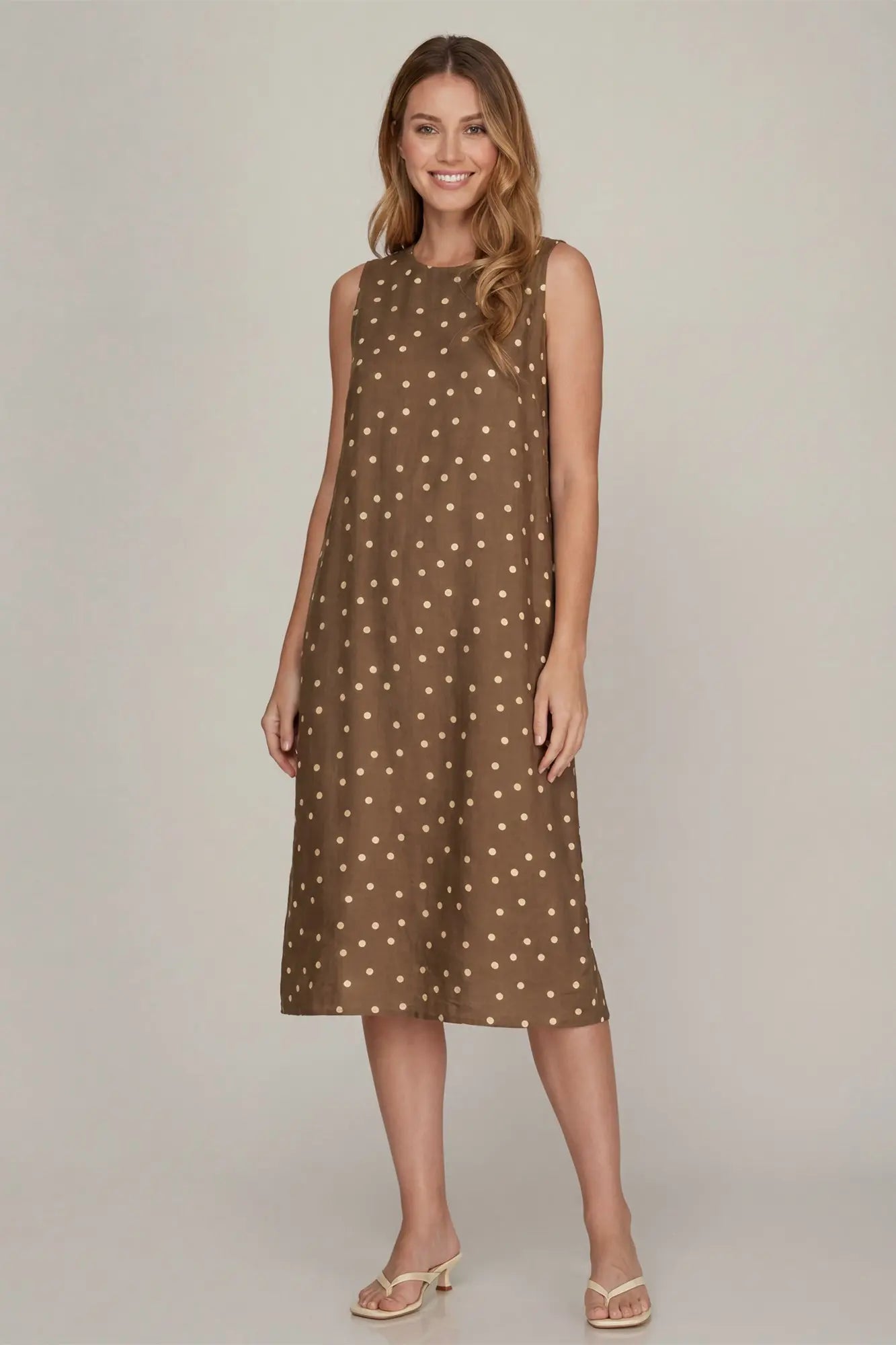 Sleeveless Polka Dot Midi Dress