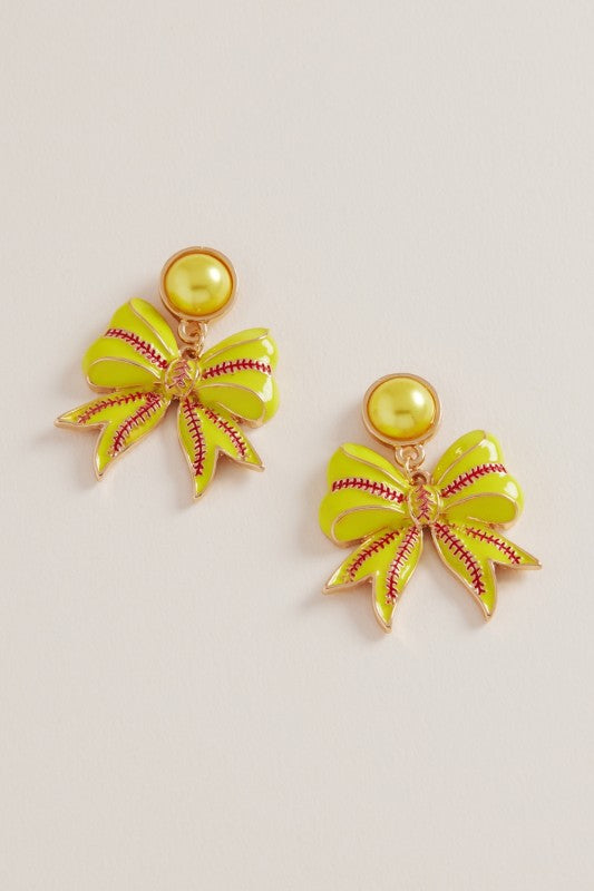 Pearl Enamel Sport Bow Drop Earring