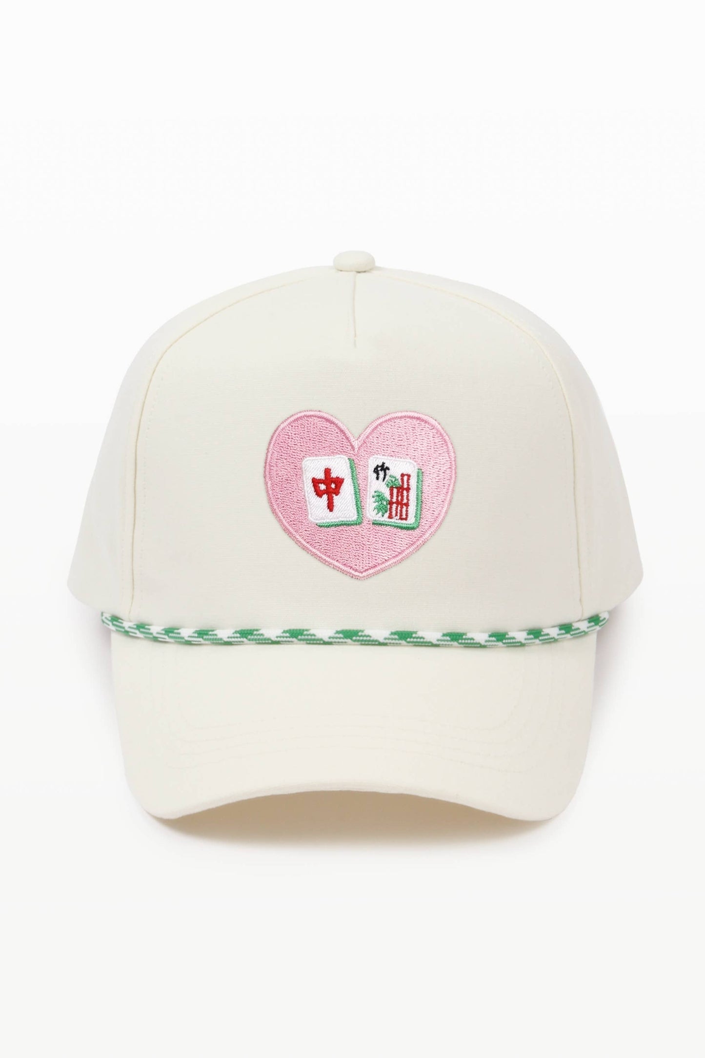 MAHJONG Heart Tiles Embroidered 5 Panel Hat with Rope