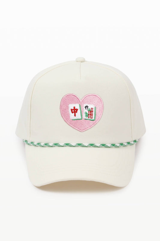 MAHJONG Heart Tiles Embroidered 5 Panel Hat with Rope