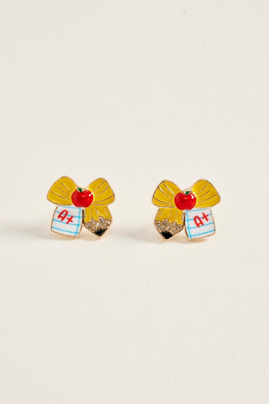 Enamel Pencil Bow & A+ Stud Earring