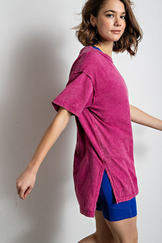Mineral Washed Round Neck Top