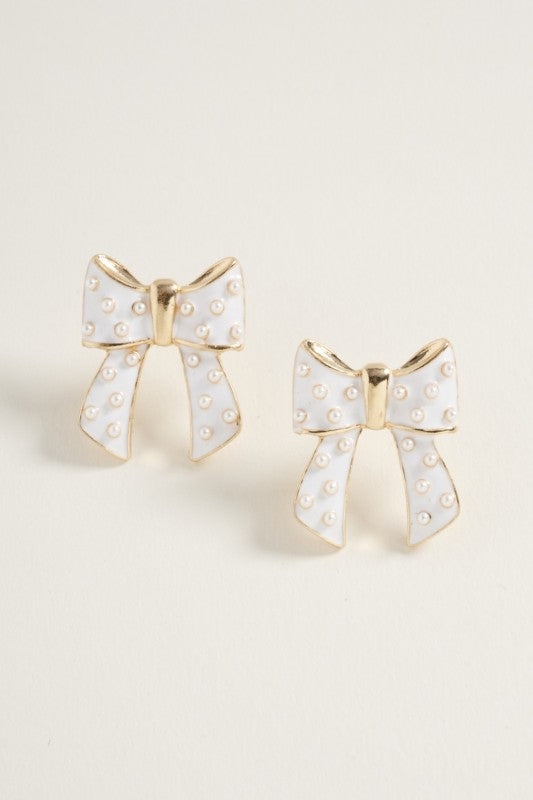Bow Pearl Studded Post Earring