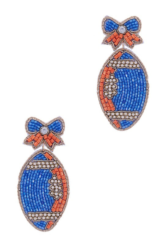 Seed Bead Football Bow Earrings