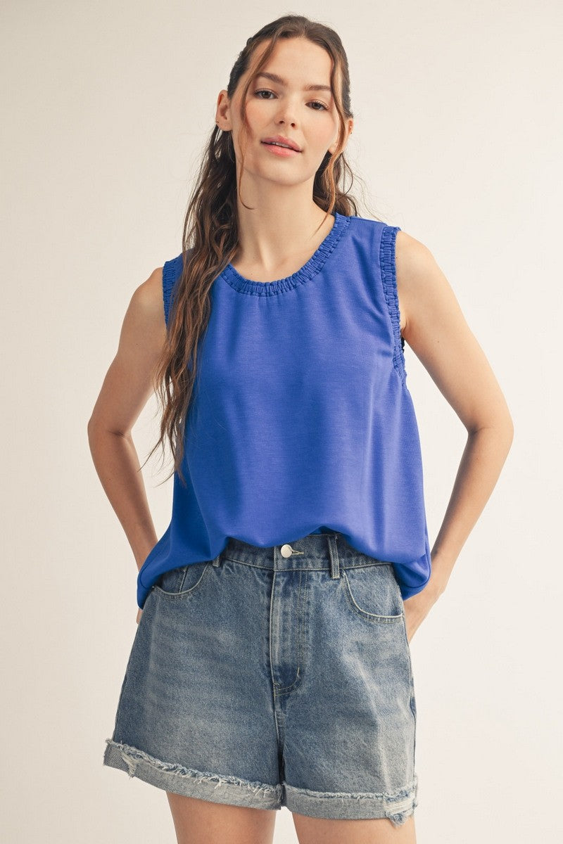 Solid Sleeveless Smocked Edge Top