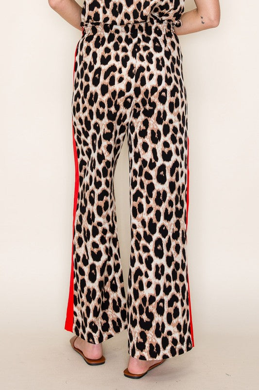 Leopard Wide Leg Racing Stripe Pant