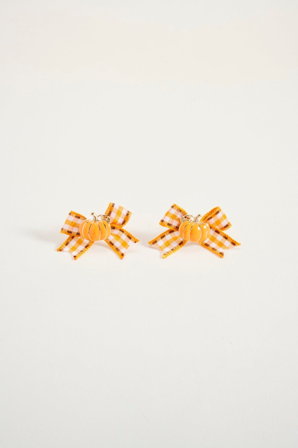 Fall Plaid Ribbon Pumpkin Center Earring