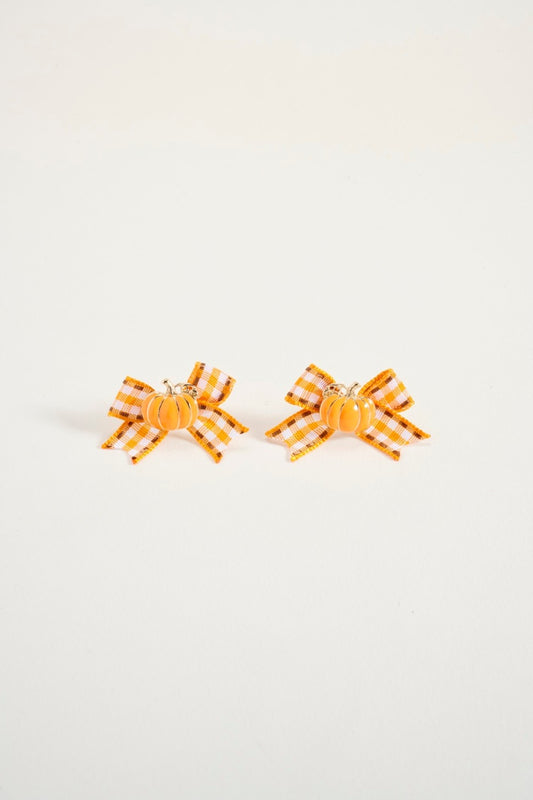 Fall Plaid Ribbon Pumpkin Center Earring