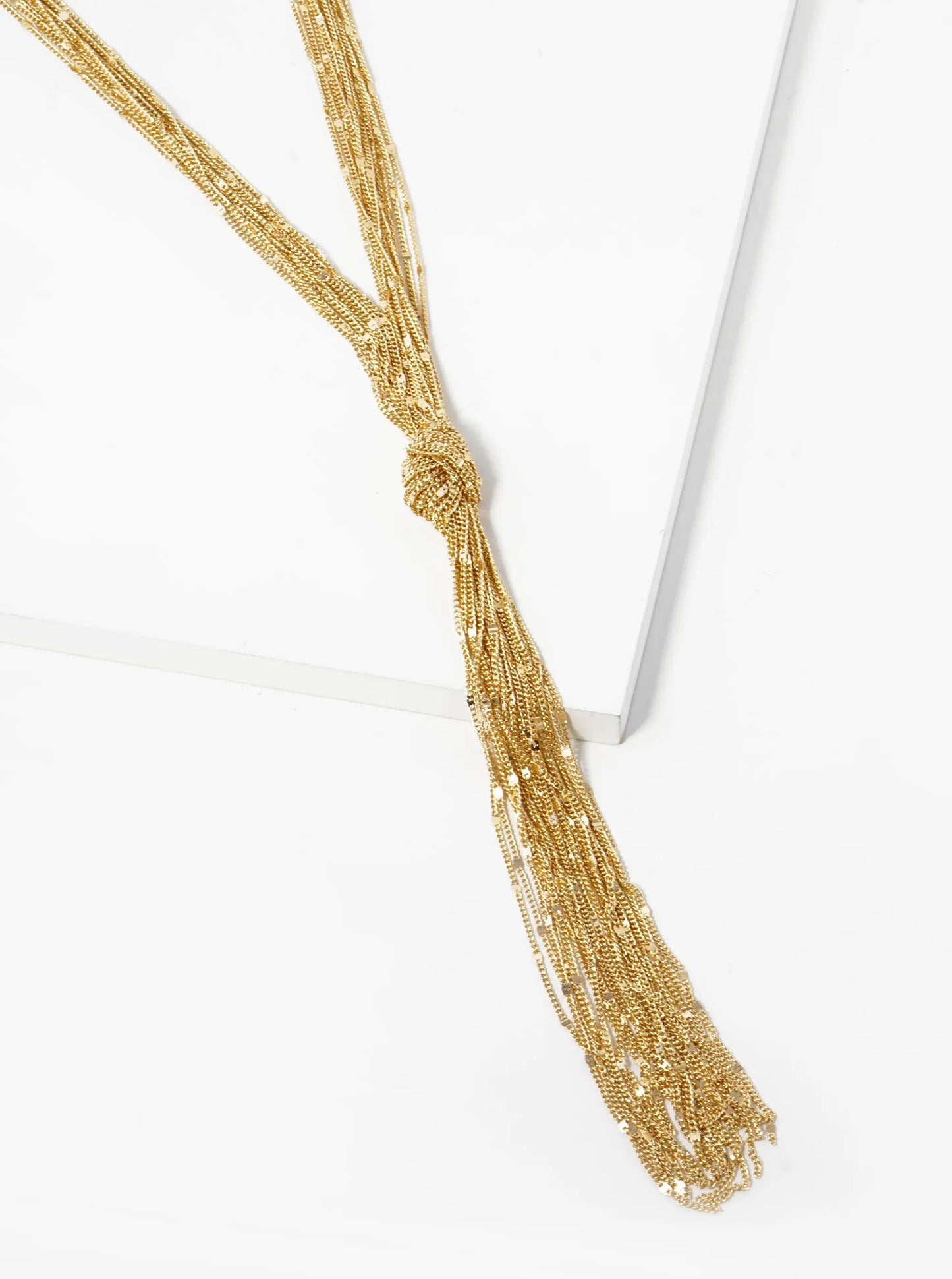 Knotted Chain Long Necklace-Gold