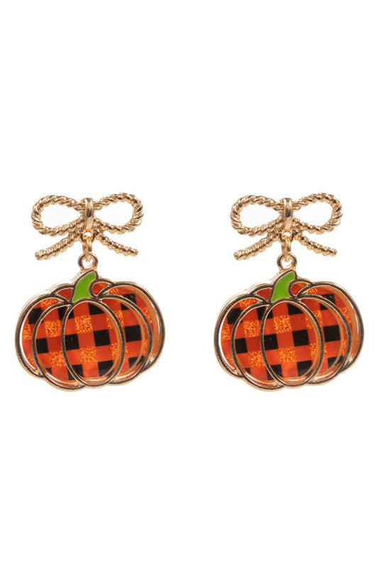 Bow Checked Pumpkin Overlay Earring