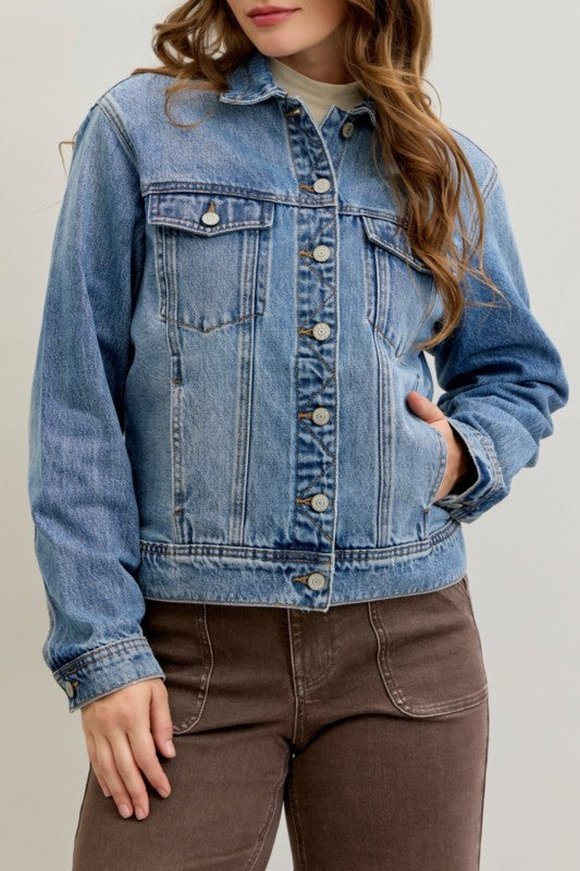 Boyfriend Rigid Magic Denim Jacket-Medium Wash