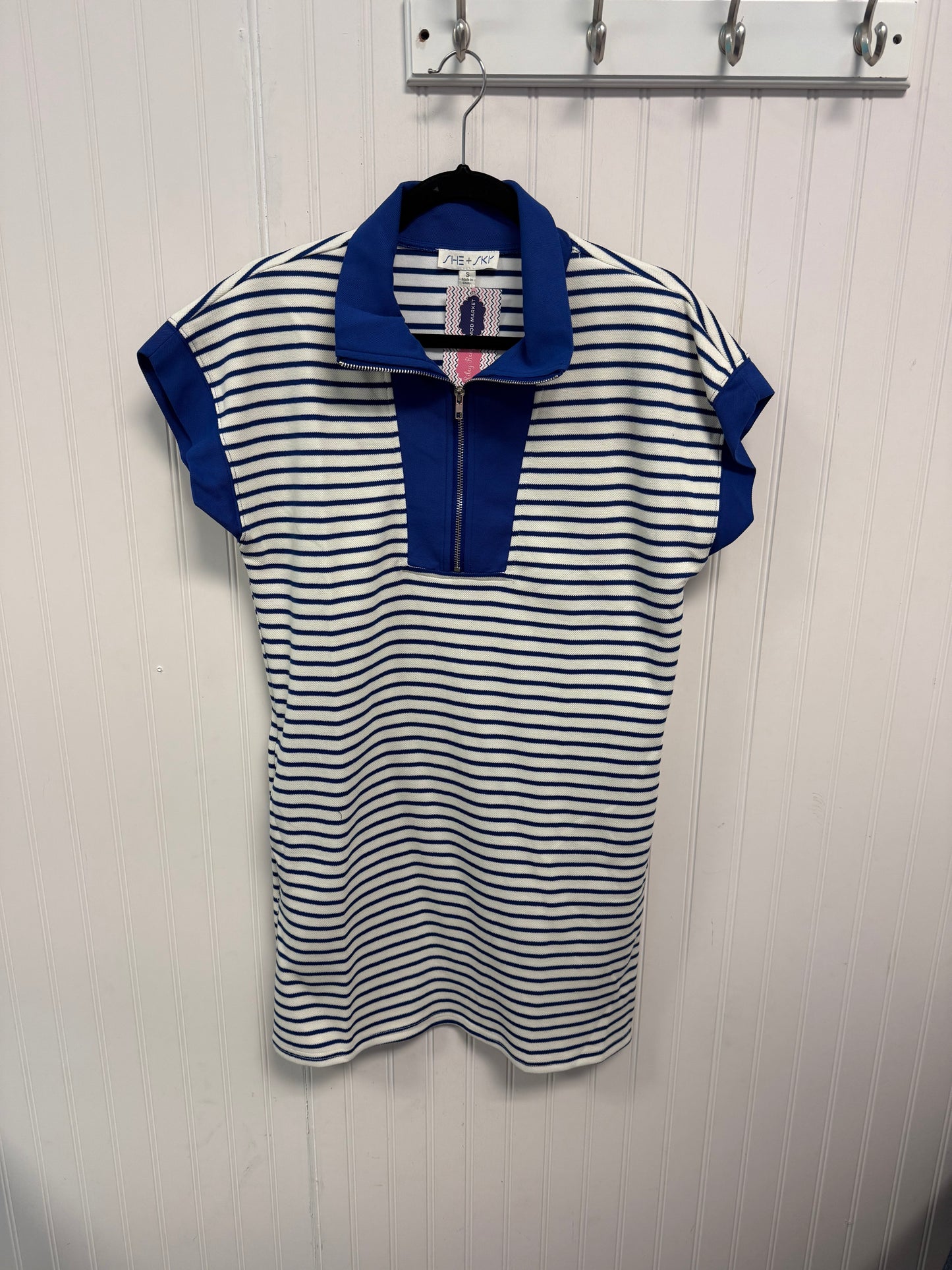 Striped Knit Collared 1/2 Zip Dress