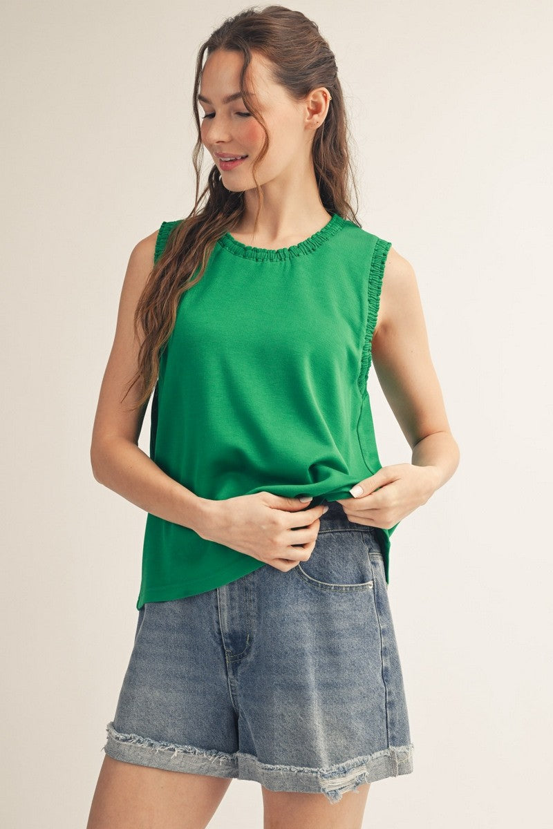 Solid Sleeveless Smocked Edge Top