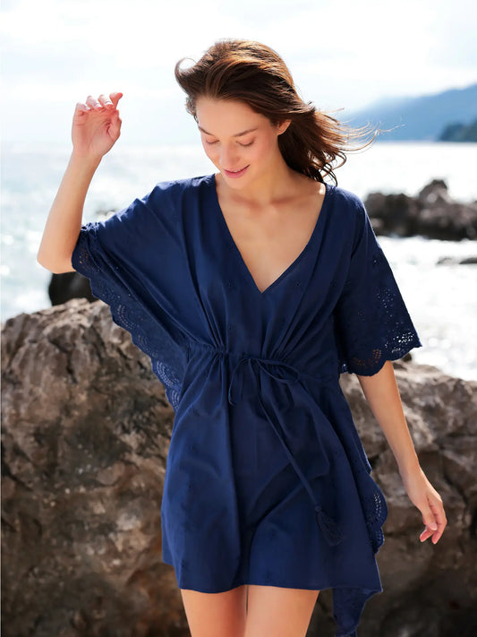 Bellissima Eyelet V-Neck Cover-Up-Navy