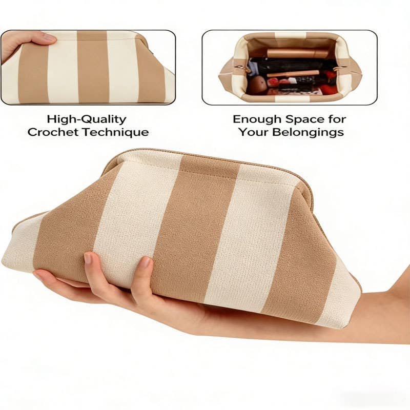 Color-block Striped Knit Cosmetic Bag with Personalization