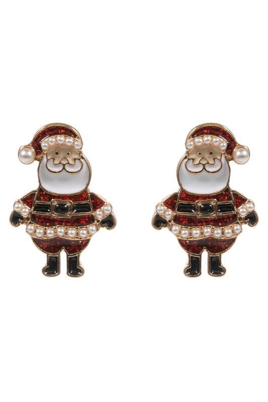 Glitter & Pearl Santa Stud Earring
