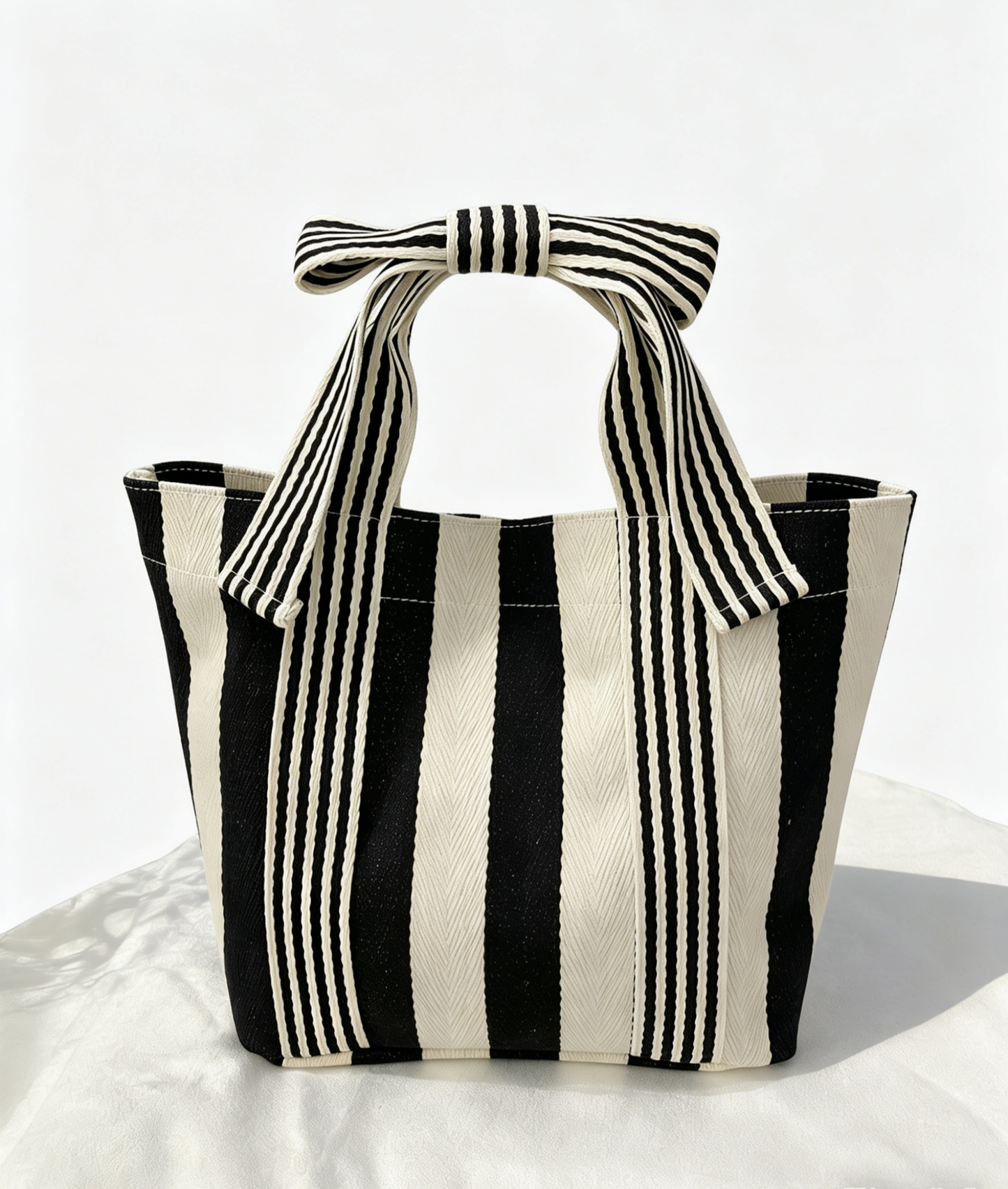 Striped Canvas Tote Bag Bow Handle Bag with Personalization