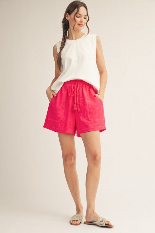 Drawstring Tassel Waist Contrast Stitch Short