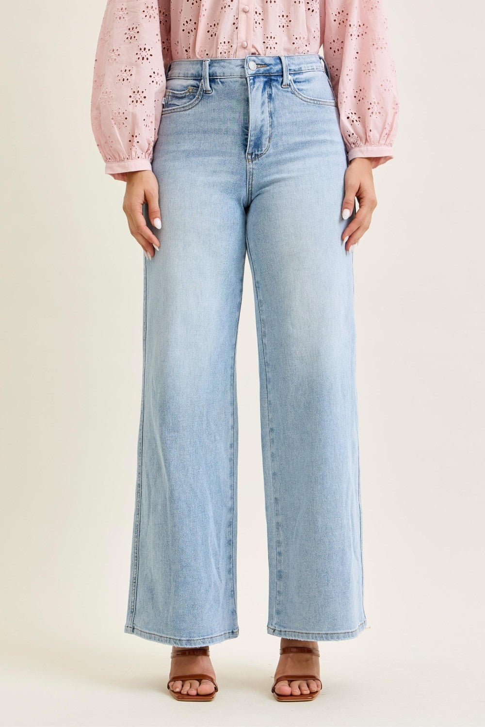 Tummy Control Retro Wide Leg Denim -Light