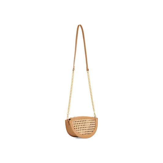 Perforated Rattan 1/2 Moon Handbag-Tan