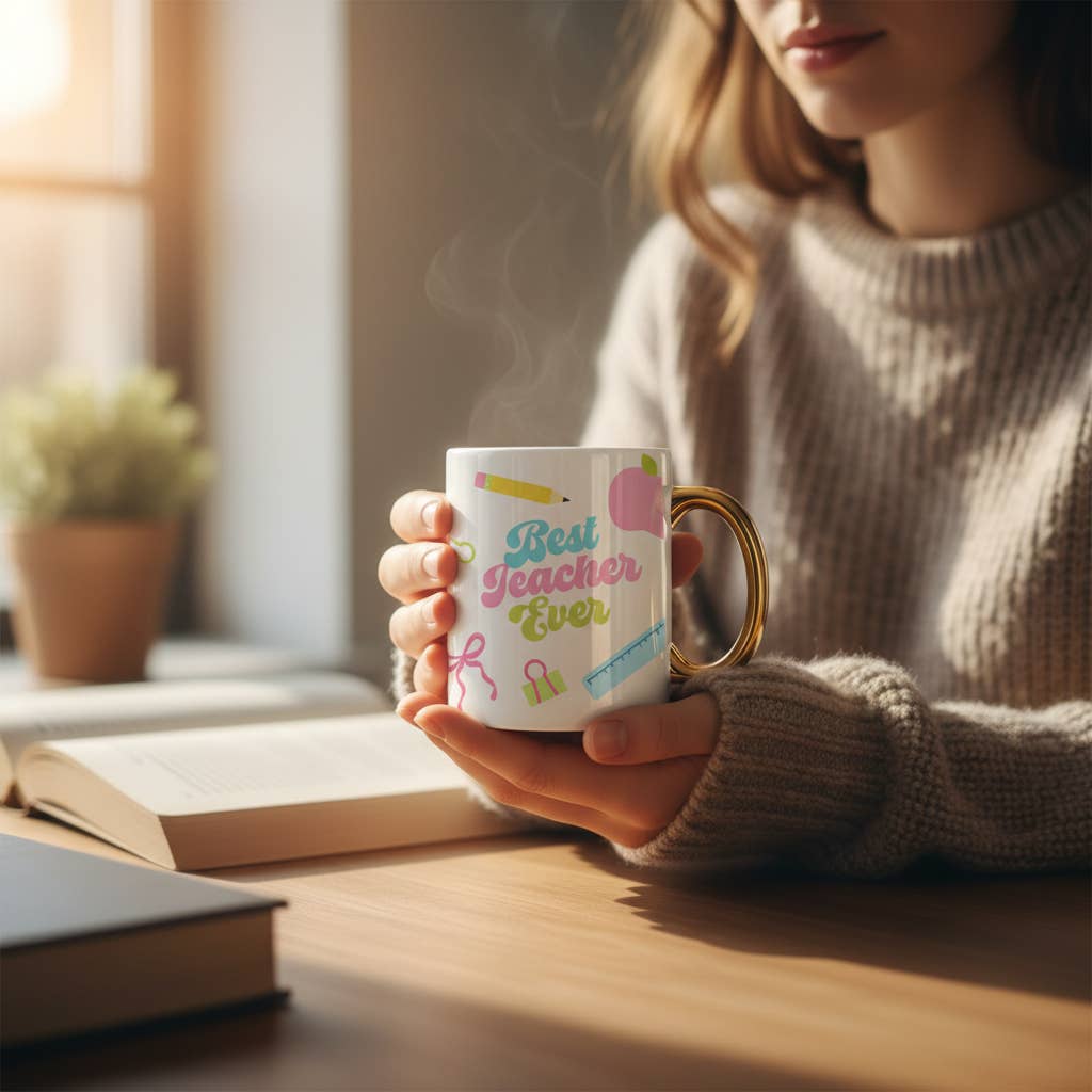 11 oz Cozy Cute Ceramic Mug–Best Teacher Ever