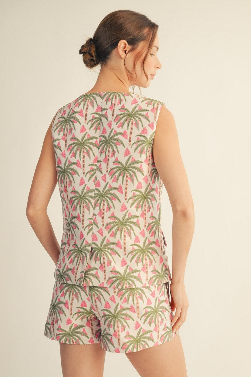 Jacquard Palm Tree Button Vest