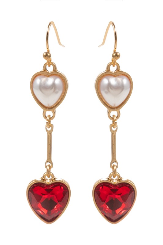 Red & Pearl Heart Chain Dangle Earring