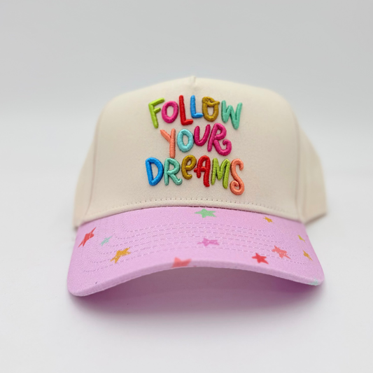 Follow Your Dreams Embroidered Hat With Decorative Bill
