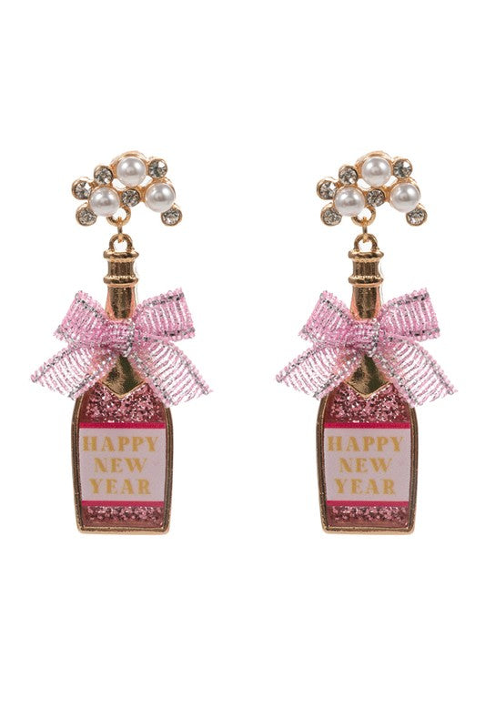 Happy New Year Bow Champagne Earring