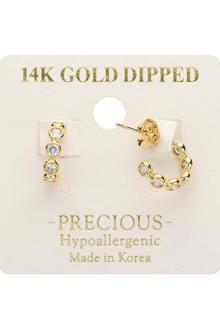 Stone Bezel Mini Hoop Earring-Gold