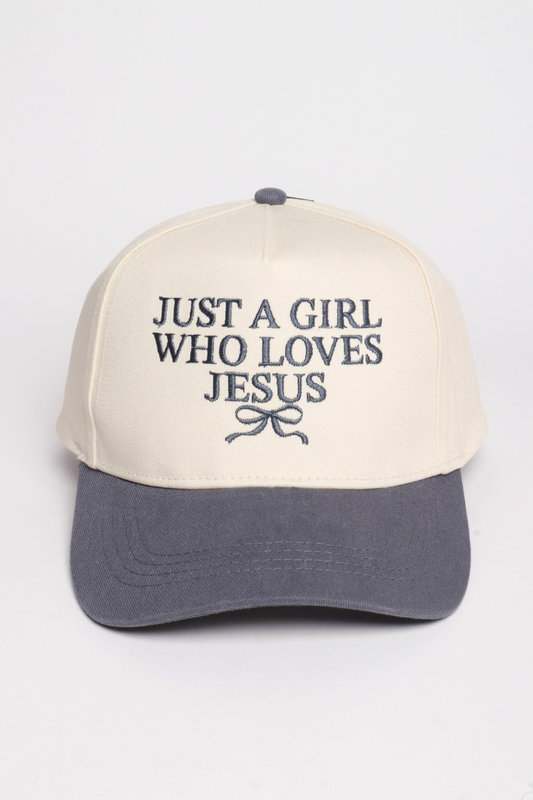 JUST A GIRL WHO LOVES JESUS Embroidered Two Tone Cap