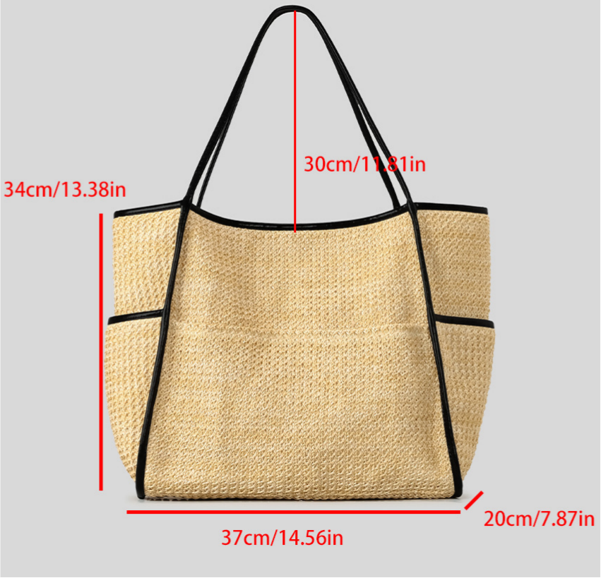 Large Straw Tote Bag Snap Woven Beach Shoulder Bag