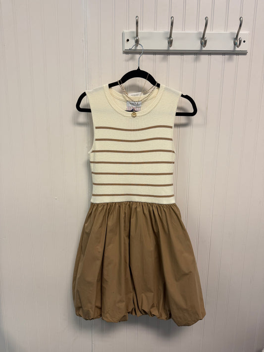 Striped Sleeveless Bubble Hem Dress-Taupe