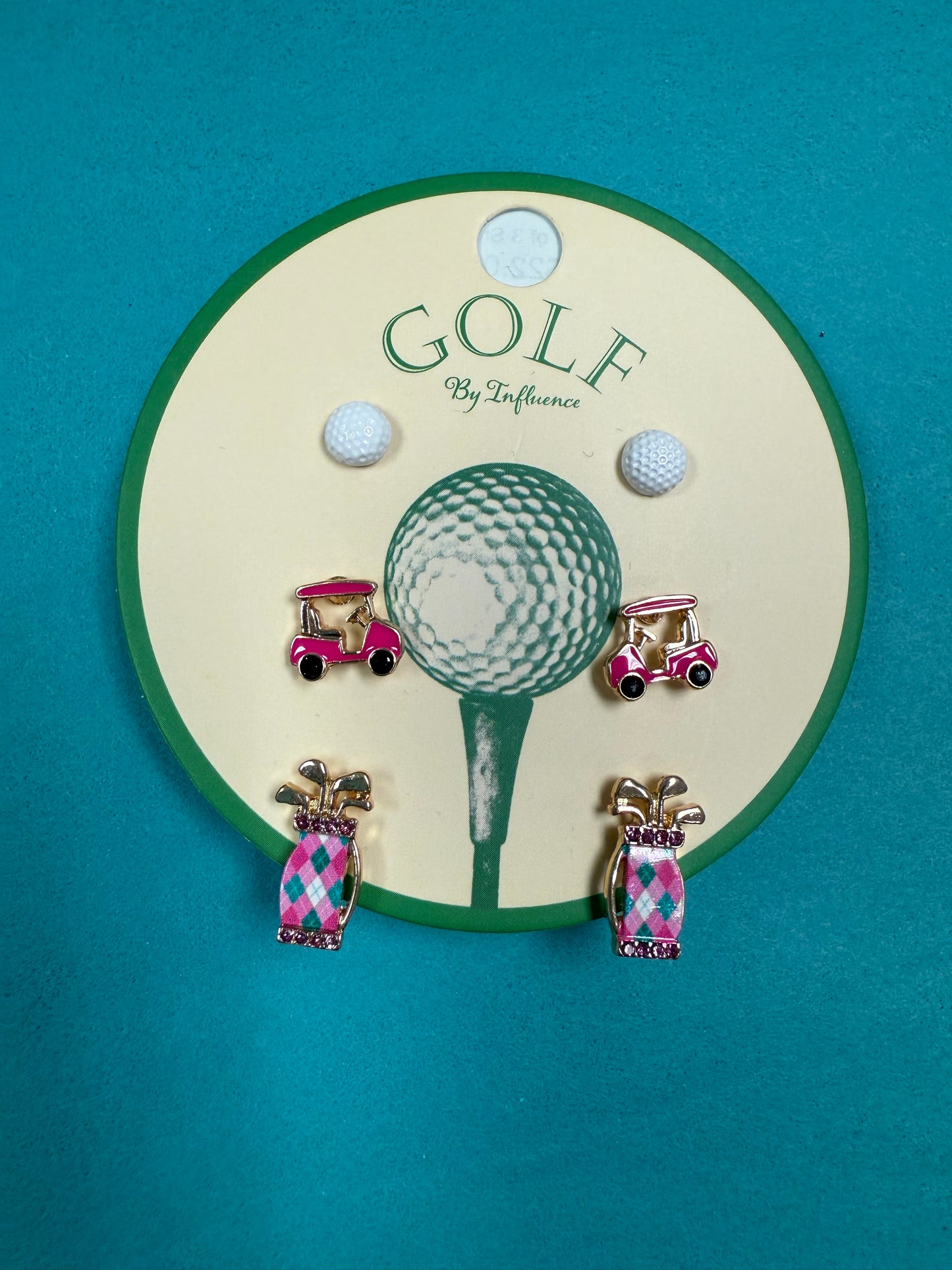 Golf Theme Set of 3 Stud Earrings-Pink