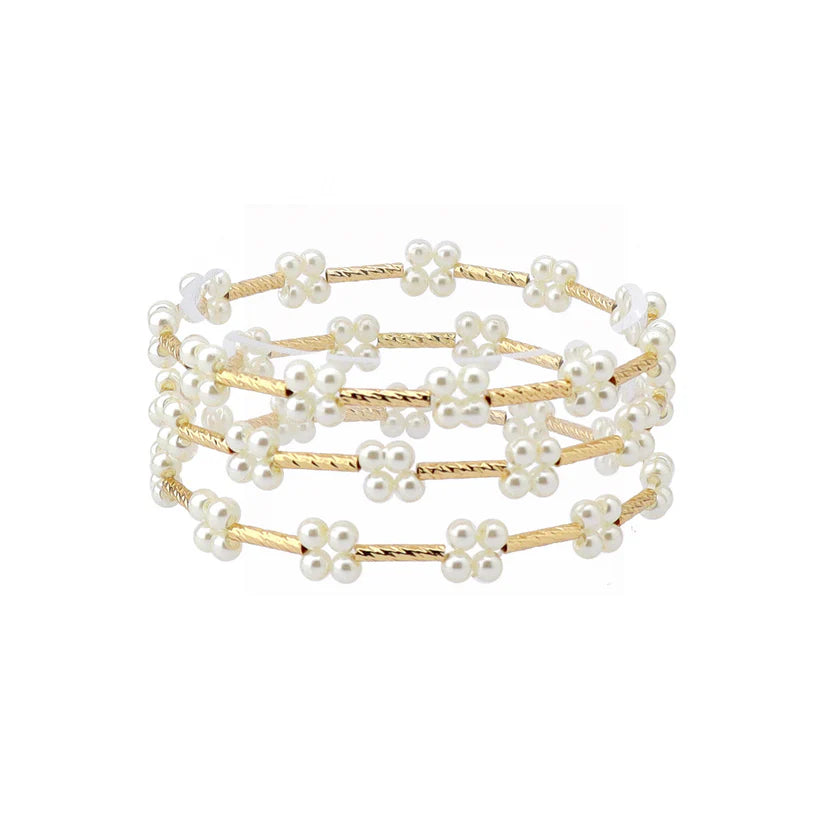 Gold Bar & Pearl Cluster Bracelet Set