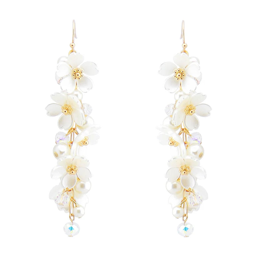 Crystal, Pearl & Flower Chain Drop Earring