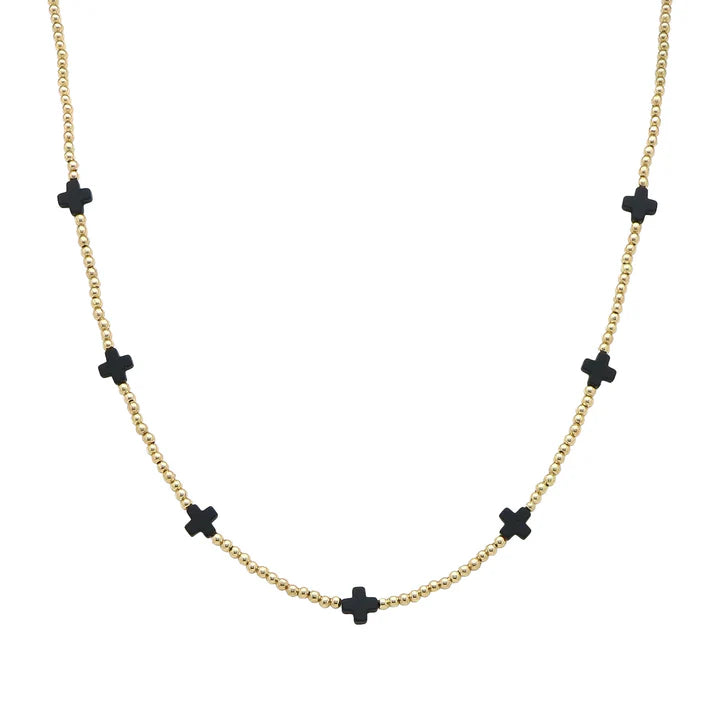 Gold Ball Beaded Cross Necklace