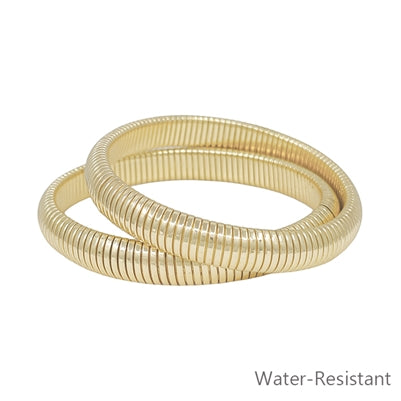 Gold Metal Ribbed Bracelet Set