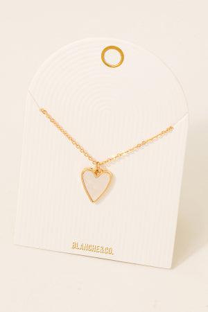 Mother Of Pearl Heart Pendant Necklace - Gold
