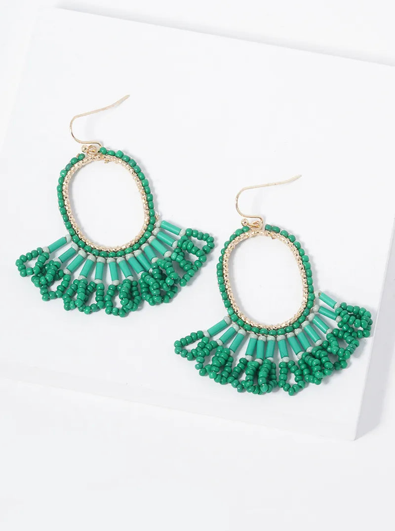 Beaded Oval Chandelier Tassel Earring