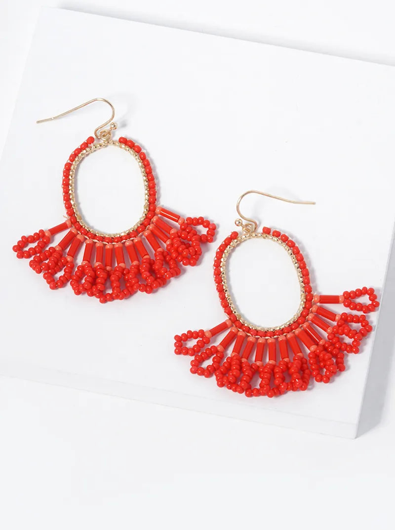 Beaded Oval Chandelier Tassel Earring