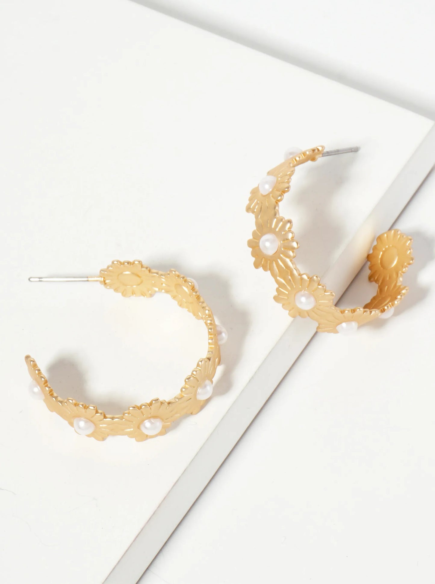 Pearl Studded Flower Hoop Earring