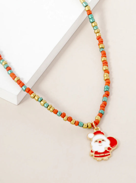 Santa Pendant Beaded Necklace