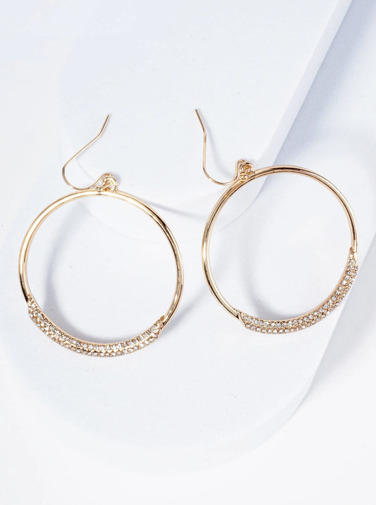 Circle Drop Earrings w/ Tiny Crystal Pave Accents-Gold