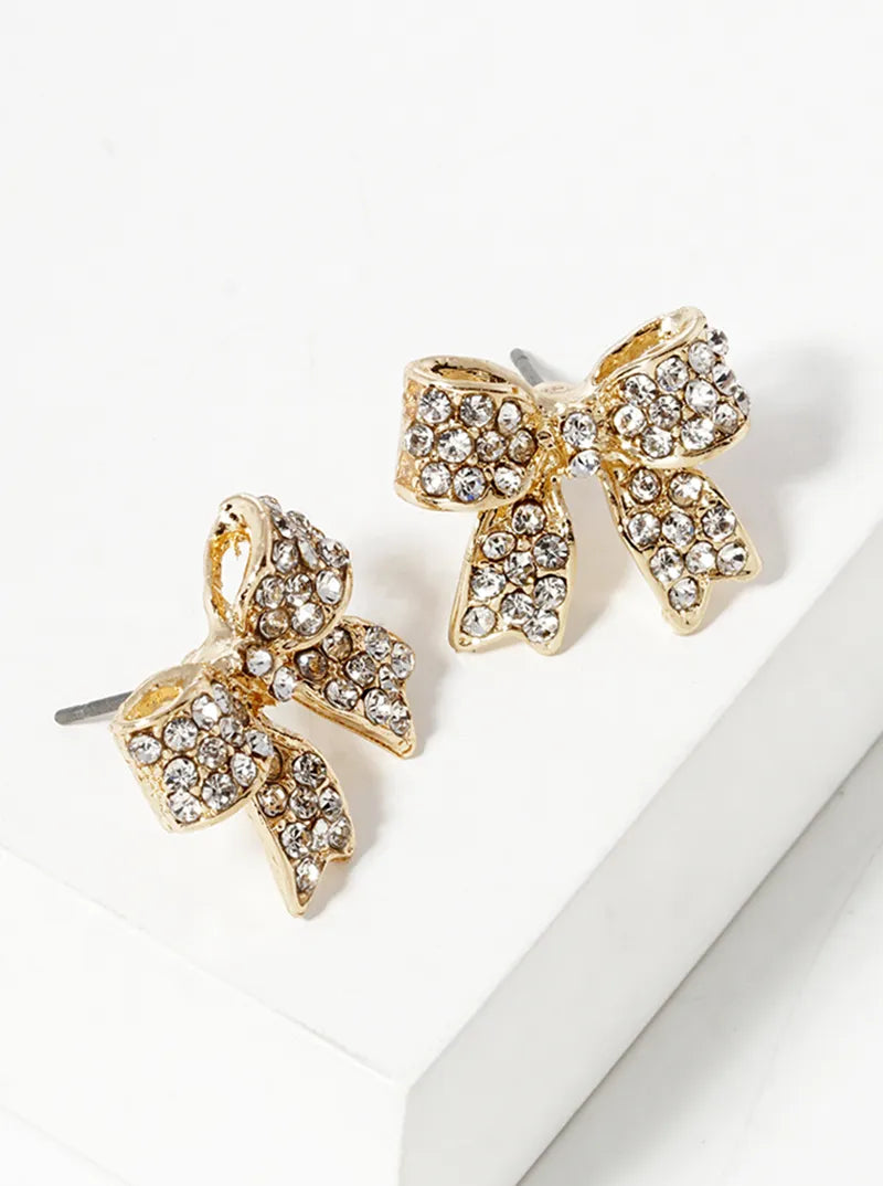 Large Colored Pave Bow Stud Earring