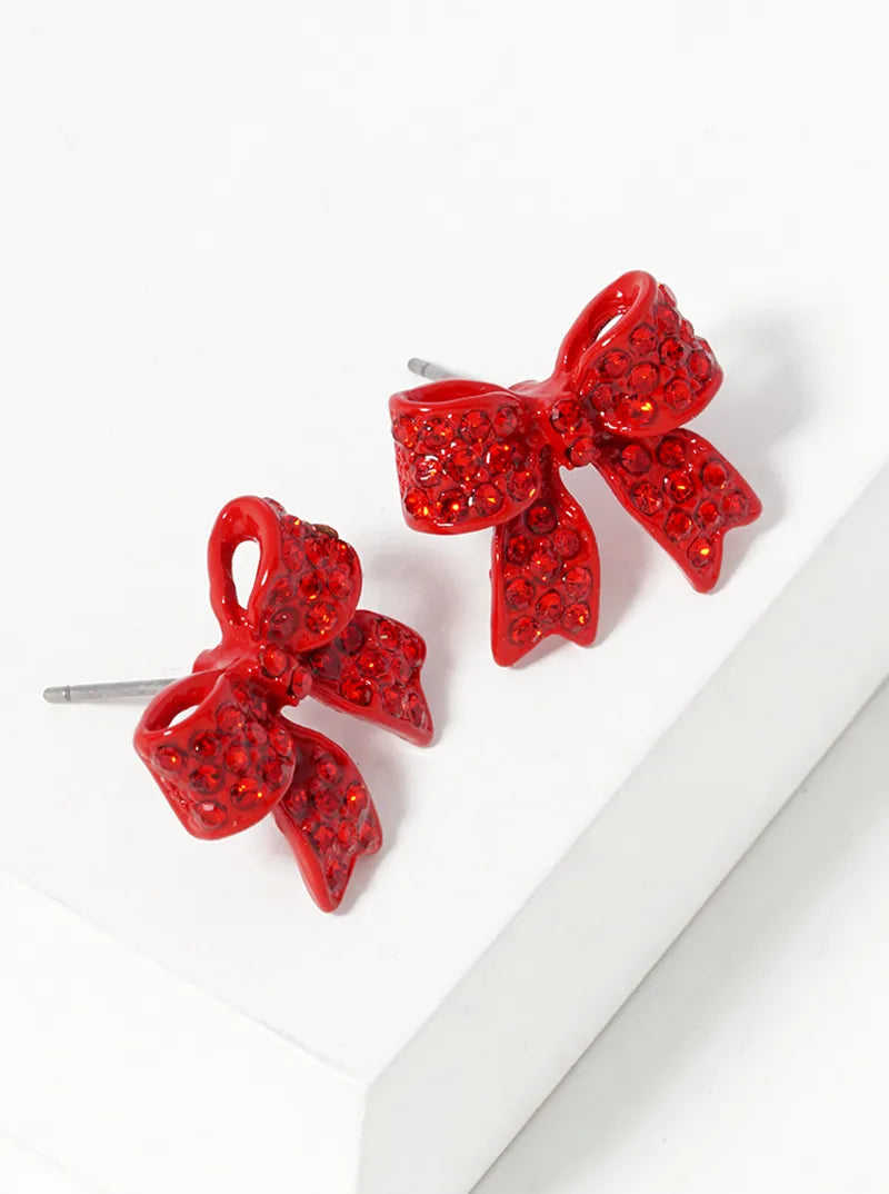 Large Colored Pave Bow Stud Earring