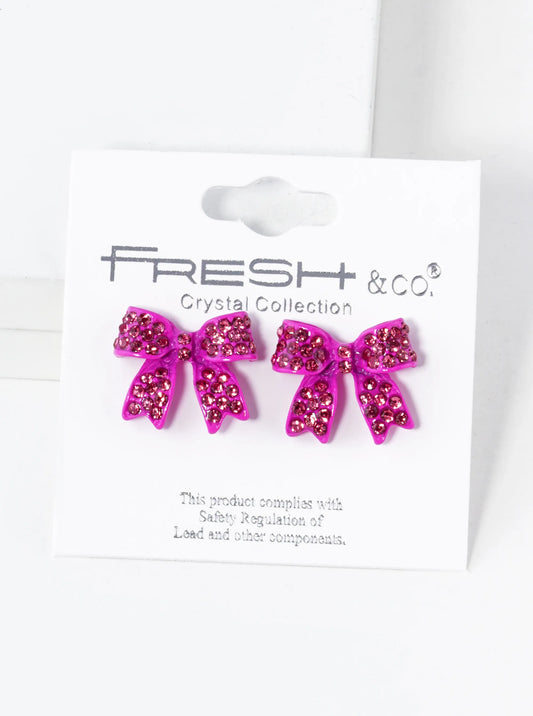 Large Colored Pave Bow Stud Earring